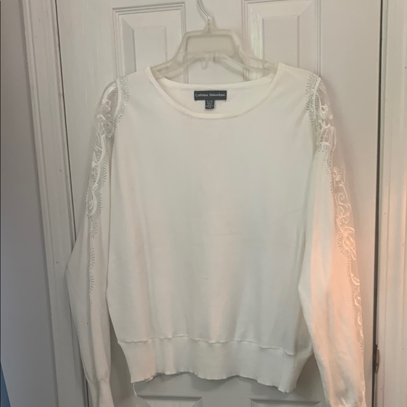 White Lace Sleeve Sweater - Picture 1 of 5